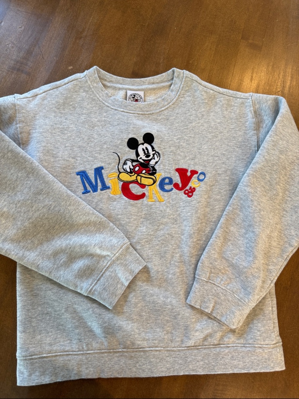 Disney Grey Sweatshirt with Colorful Mickey Embroidered Logo
